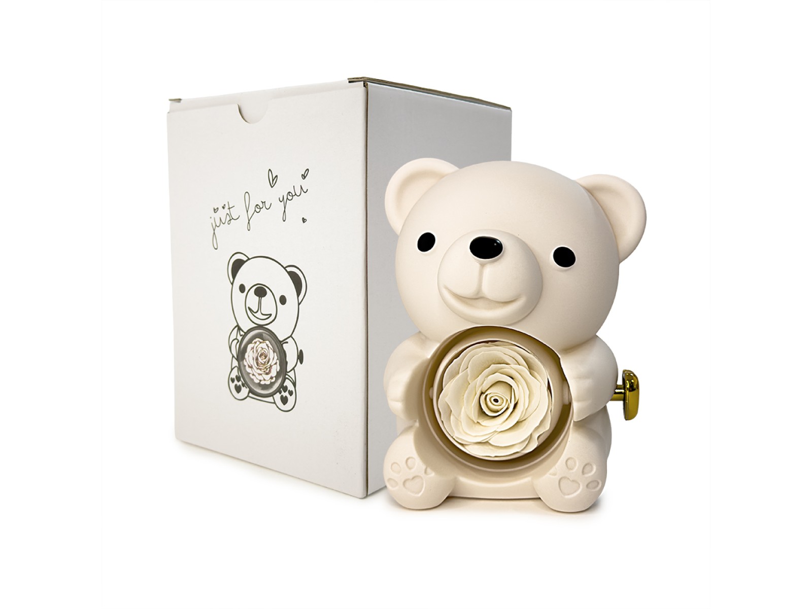 Musical Teddy Bear Preserved Rose & Jewelry Gift Box 