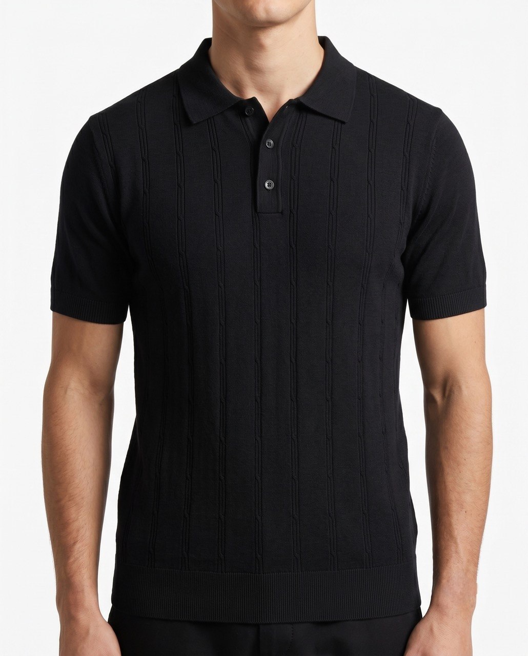 Men's Button-Placket Knit Polo Shirt