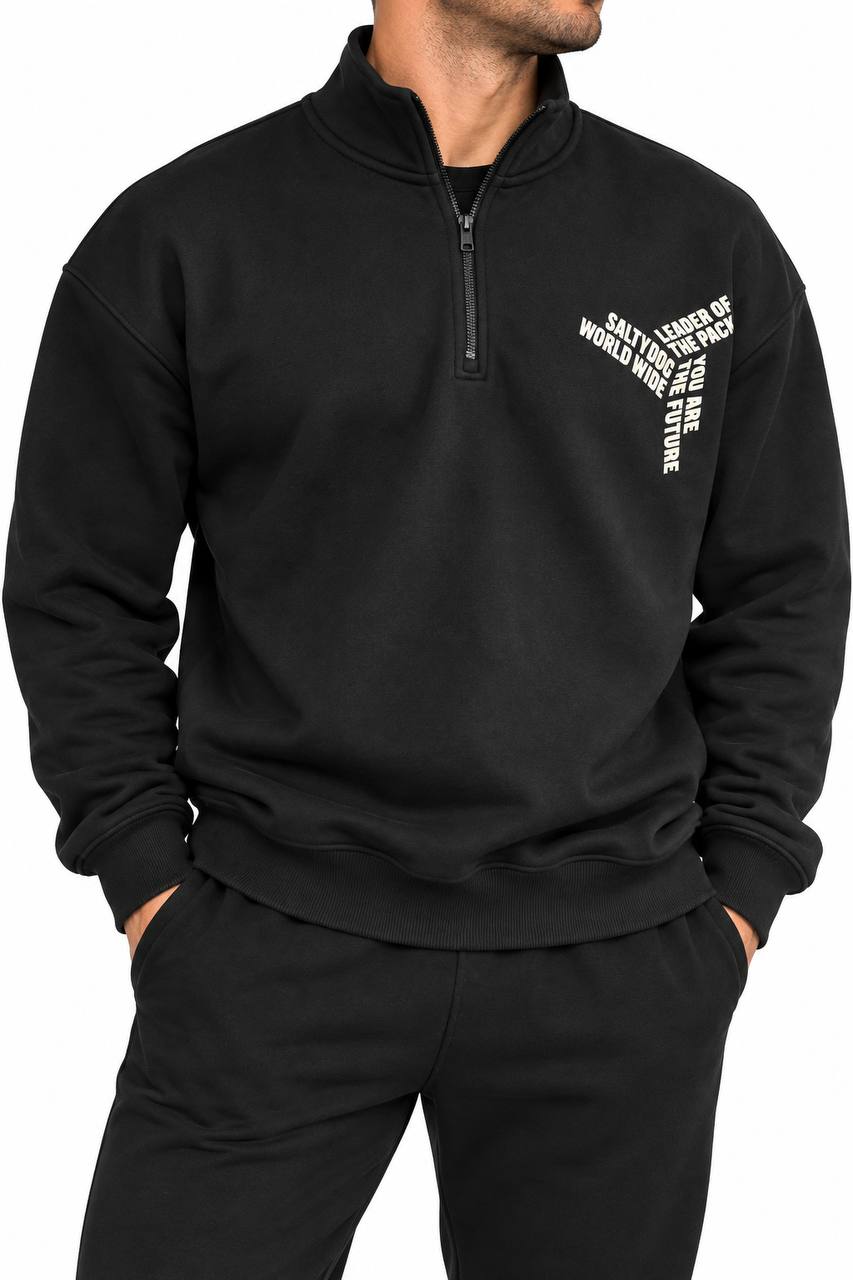 Men's Mock Neck Half-Zip Sweatshirt with Typography