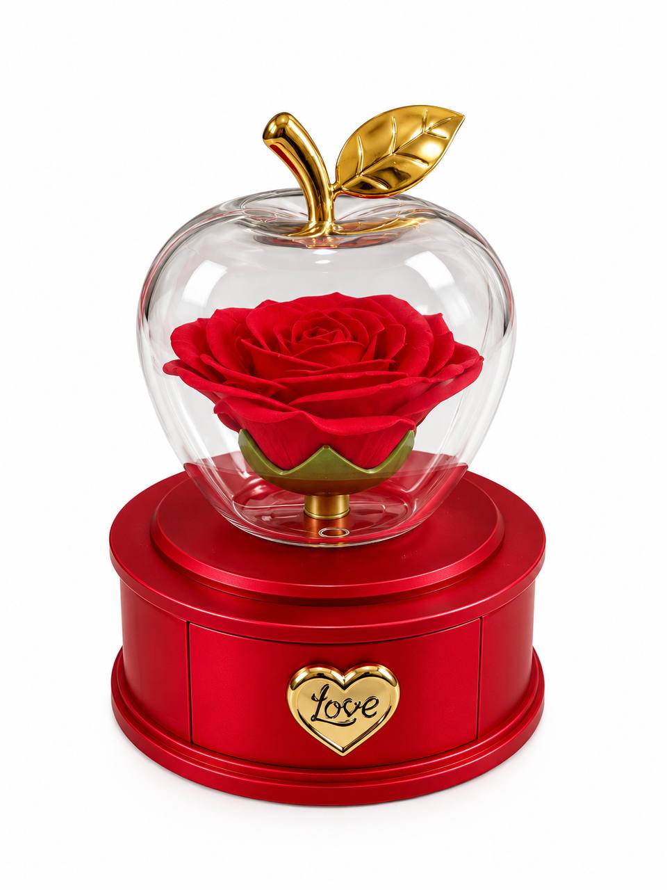 Glass Apple Preserved Rose & Jewelry Drawer Gift Box 