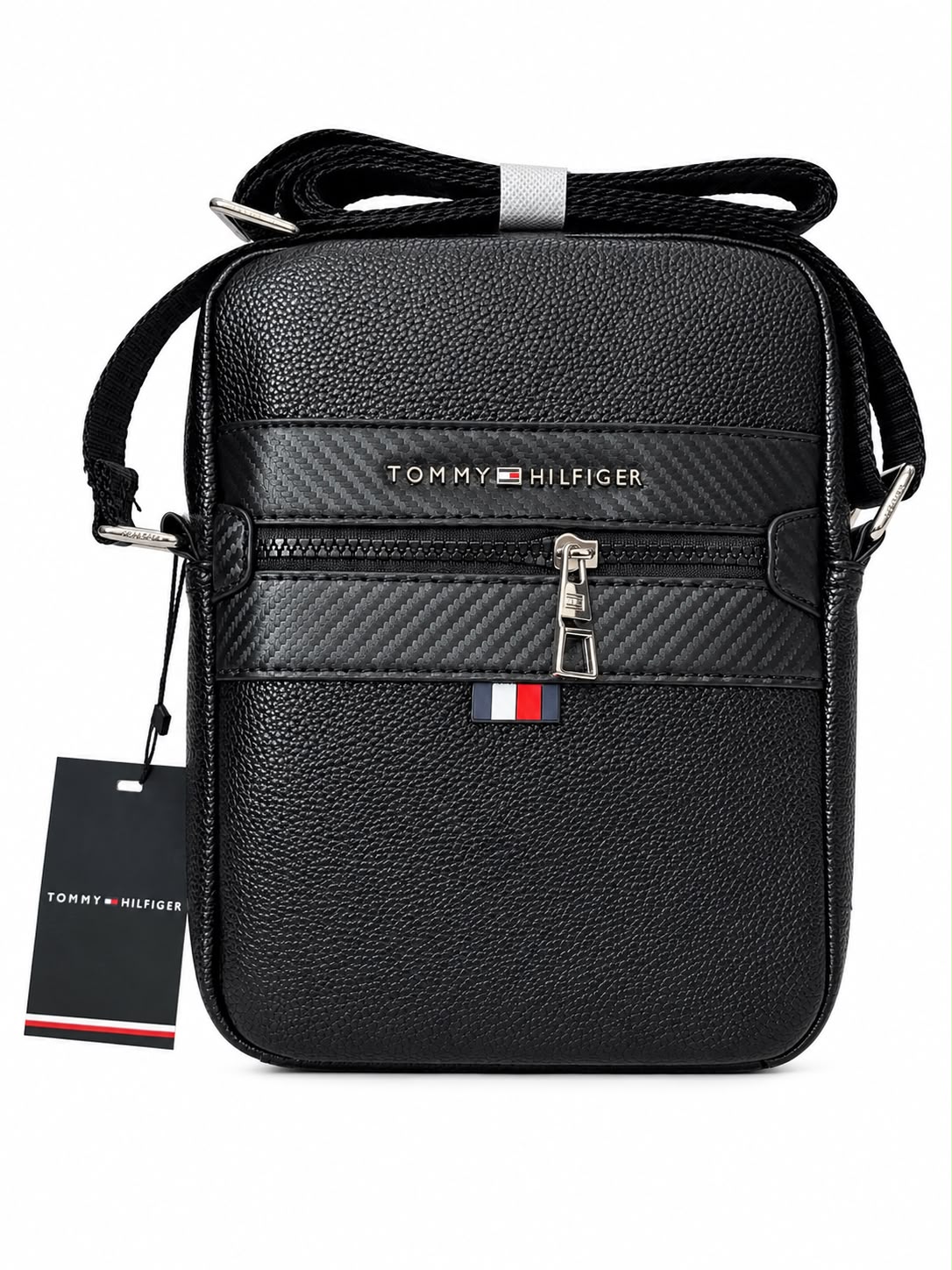 Men's Leather Crossbody Bag - Black